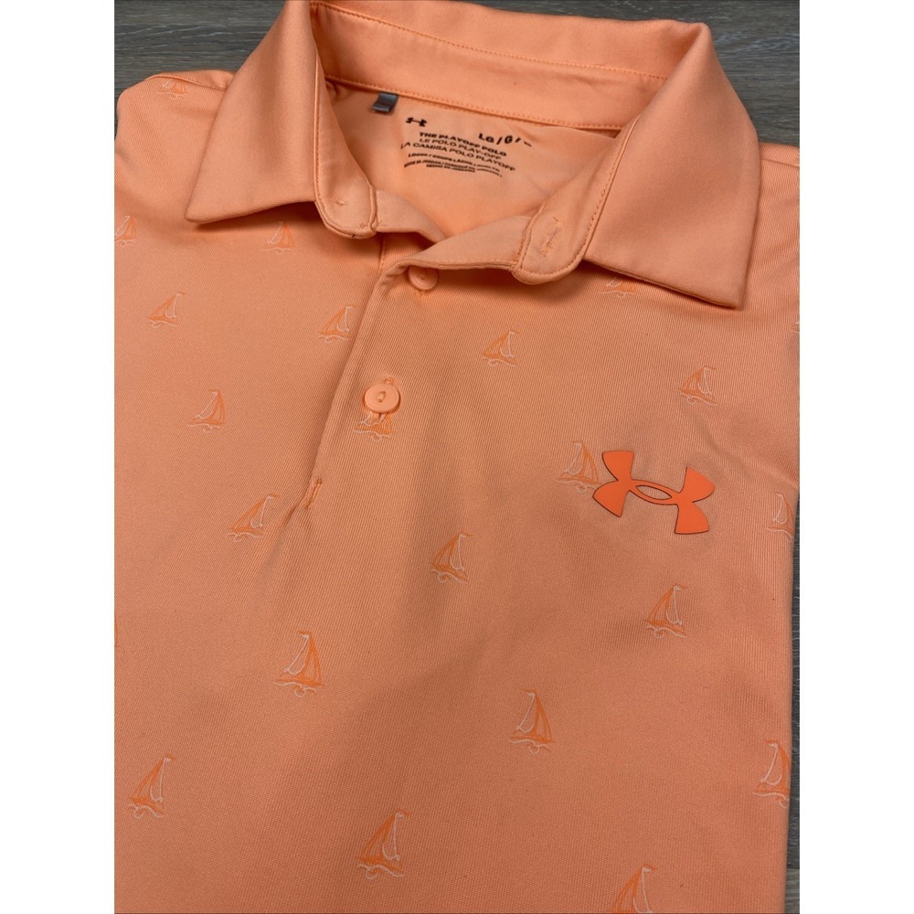 Under Armour Playoff Polo Shirt Mens Large Orange Sailboat Golf Performance